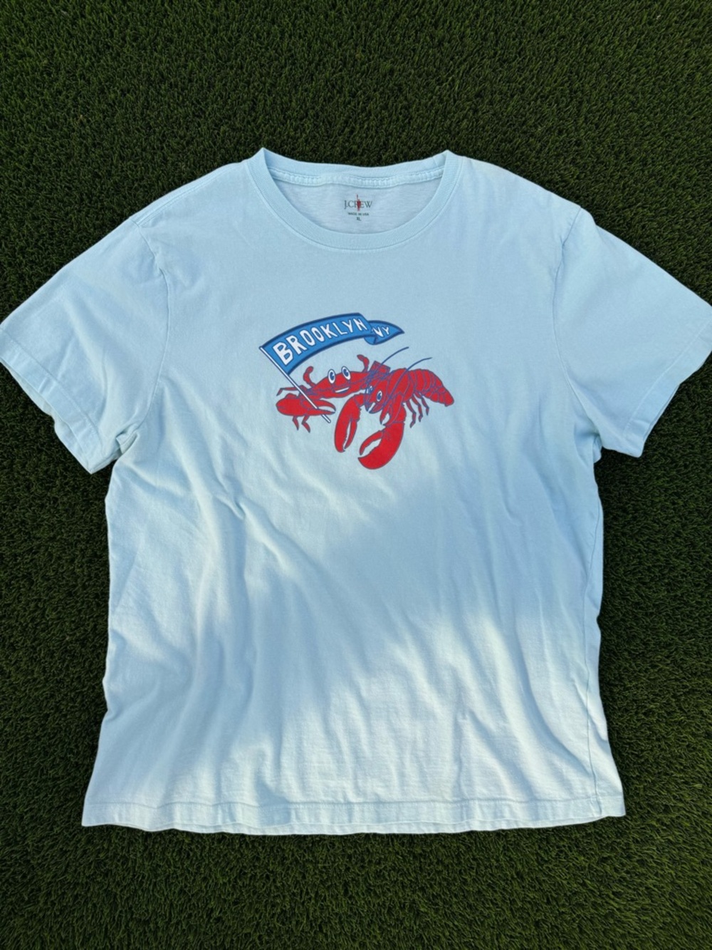 JCrew - Light Blue Graphic T-Shirt with Red Lobster and 'Brooklyn' Banner
